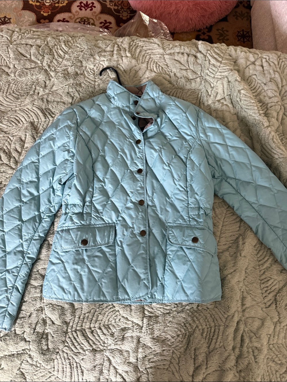 Eddie Bauer Light Blue Quilted Snap-Front Puffer Jacket